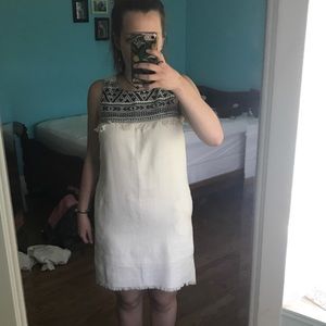 Off White Embroidered Shift Dress